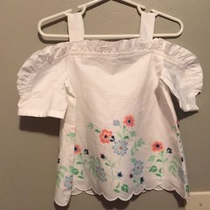 White cotton Janie and jack off shoulder blouse